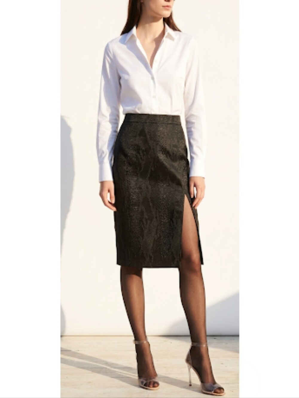 Altuzarra Target Jacquard Black Textured Faux Snakeskin Pencil Skirt Front Slit